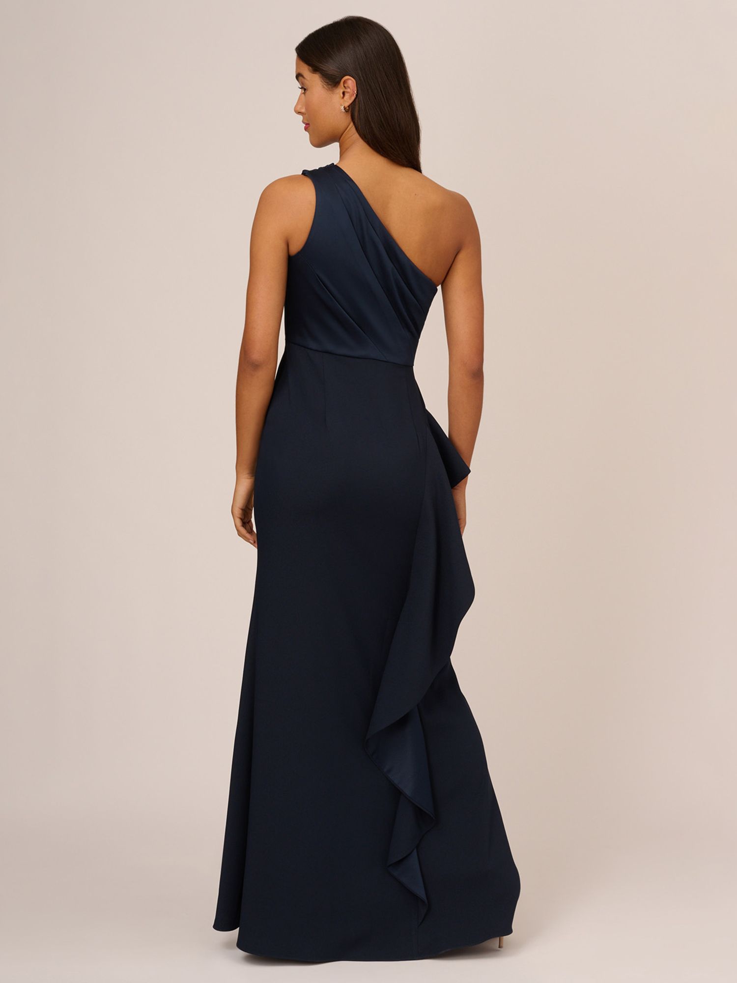 Buy Adrianna Papell One Shoulder Satin Crepe Maxi Dress, Dark Navy Online at johnlewis.com