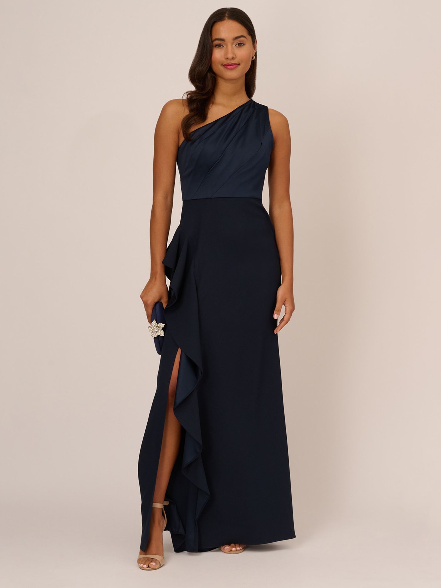 Buy Adrianna Papell One Shoulder Satin Crepe Maxi Dress, Dark Navy Online at johnlewis.com