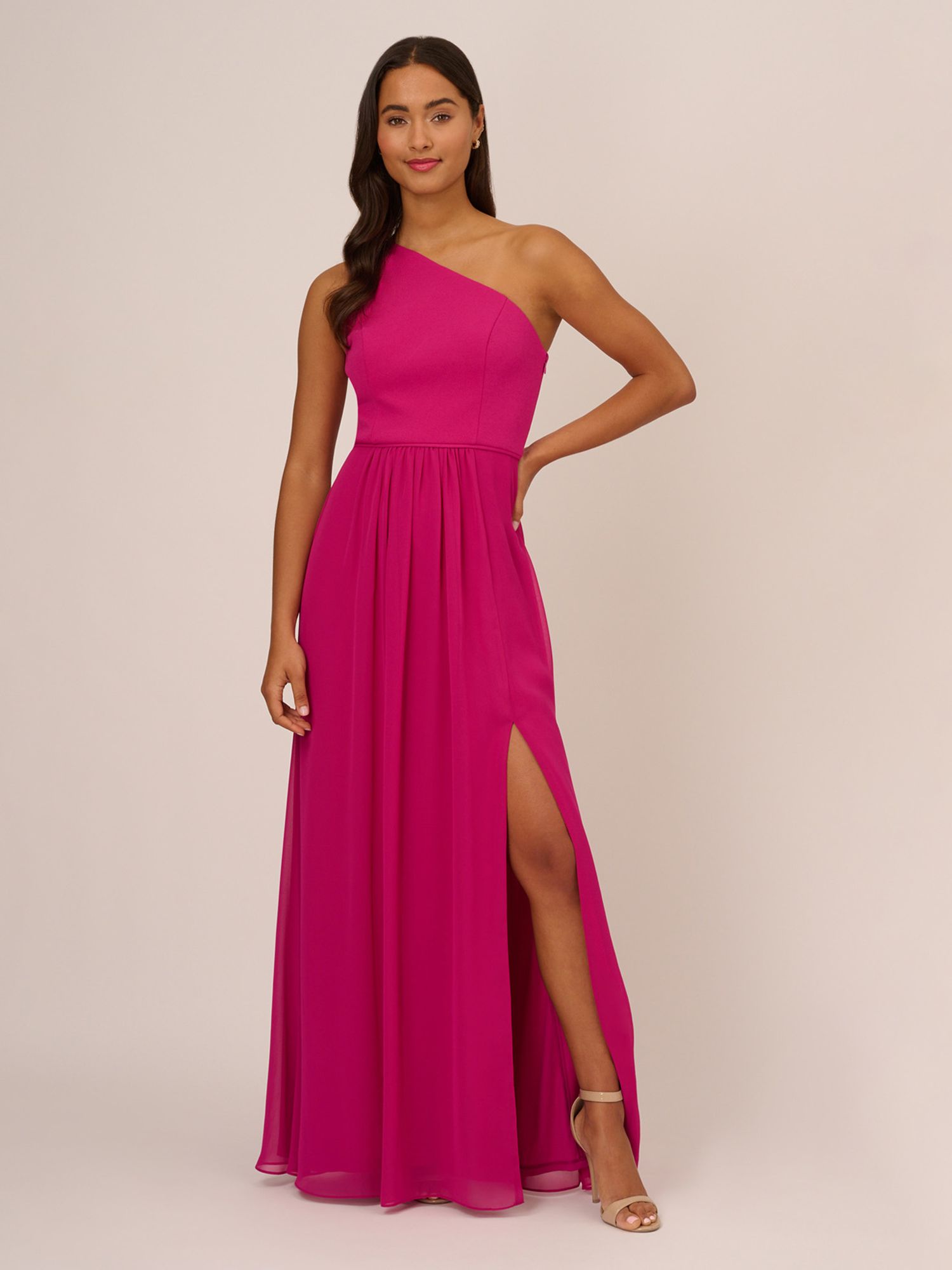 Adrianna Papell One Shoulder Chiffon Gown, Bright Magenta, 6