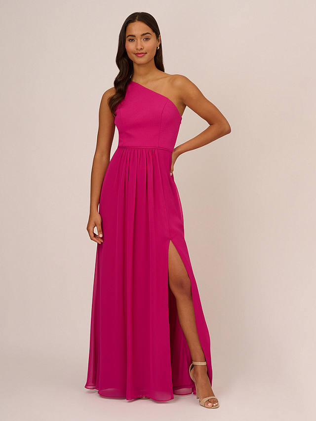 Adrianna Papell One Shoulder Chiffon Gown, Bright Magenta