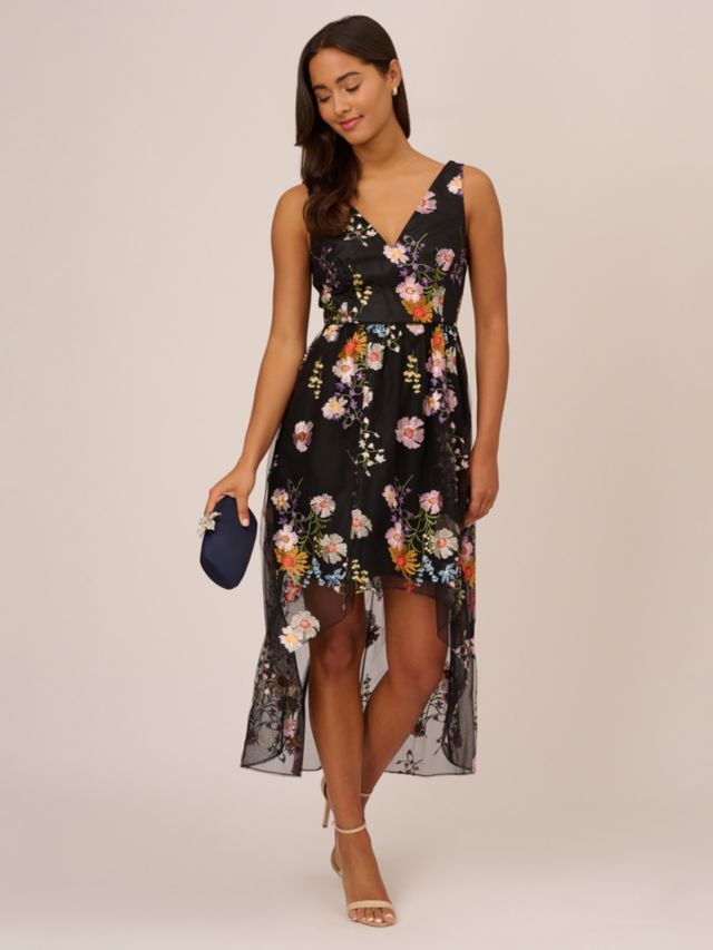 Black floral high low cheap dress