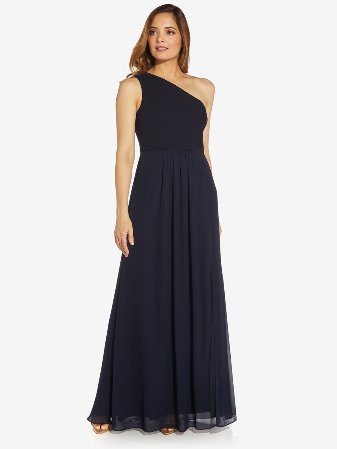 Adrianna Papell One Shoulder Chiffon Gown, Midnight, 6