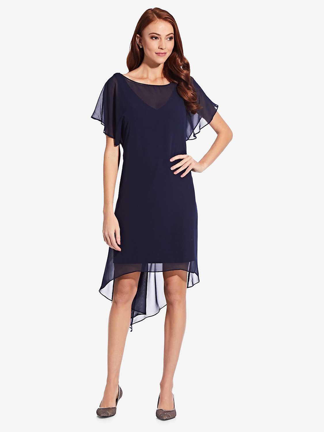 Buy Adrianna Papell Chiffon Overlay Draped Dress, Navy Online at johnlewis.com