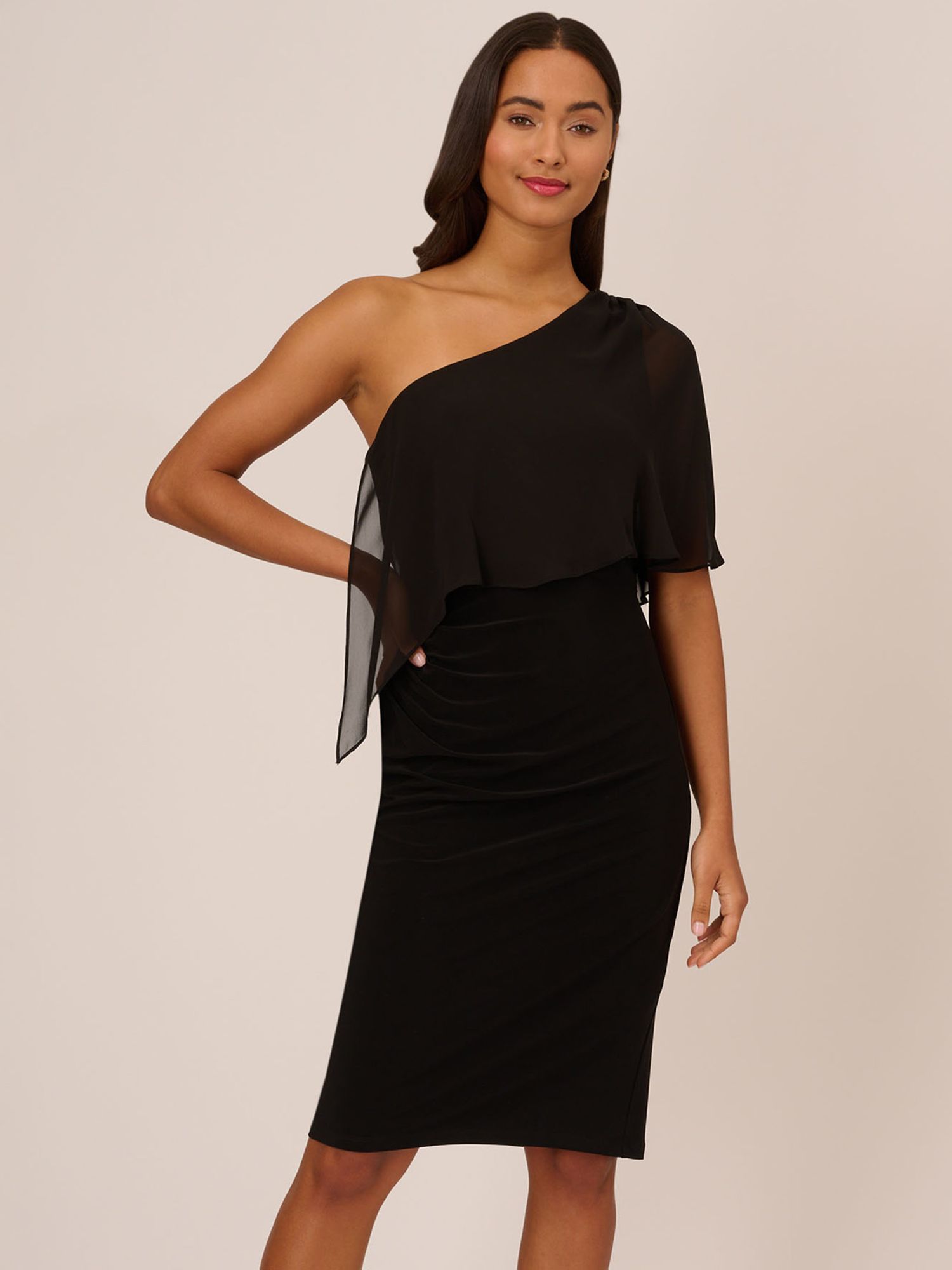 Adrianna Papell Jersey Chiffon Dress Black at John Lewis Partners