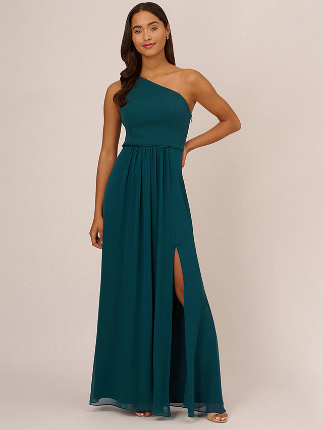 Adrianna Papell One Shoulder Chiffon Gown, Hunter