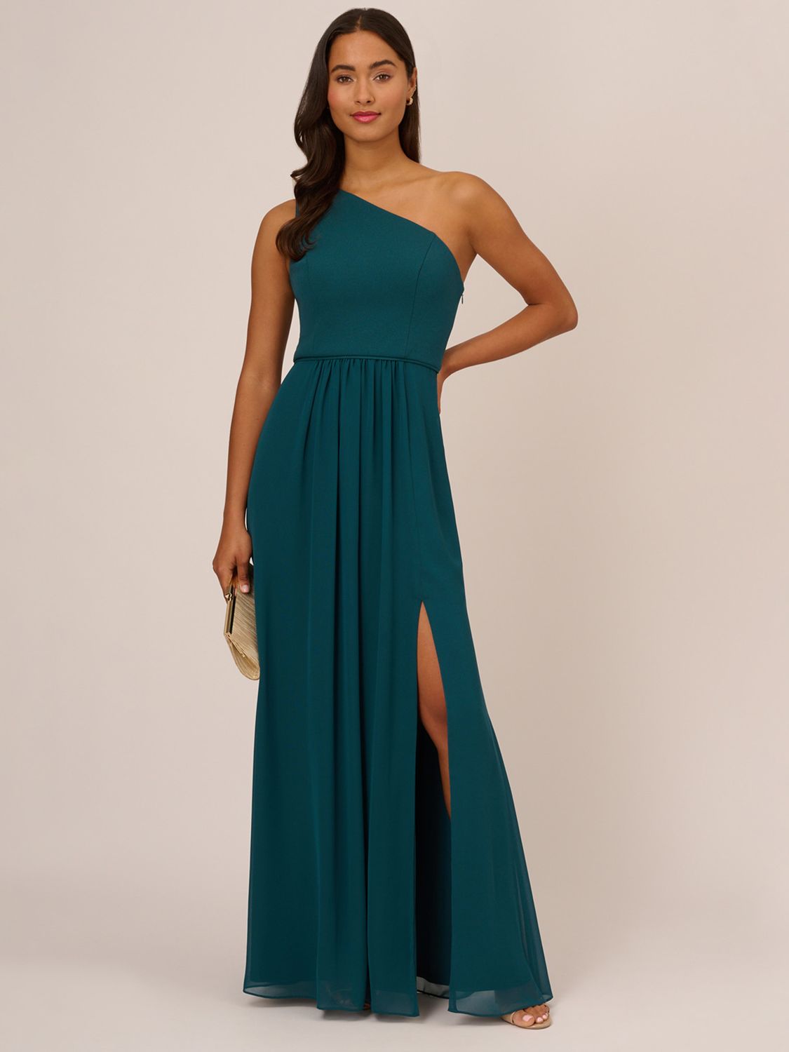 Adrianna Papell One Shoulder Chiffon Gown Hunter