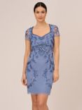 Adrianna Papell Papell Studio Floral Bead Embellished Mini Dress, French Blue