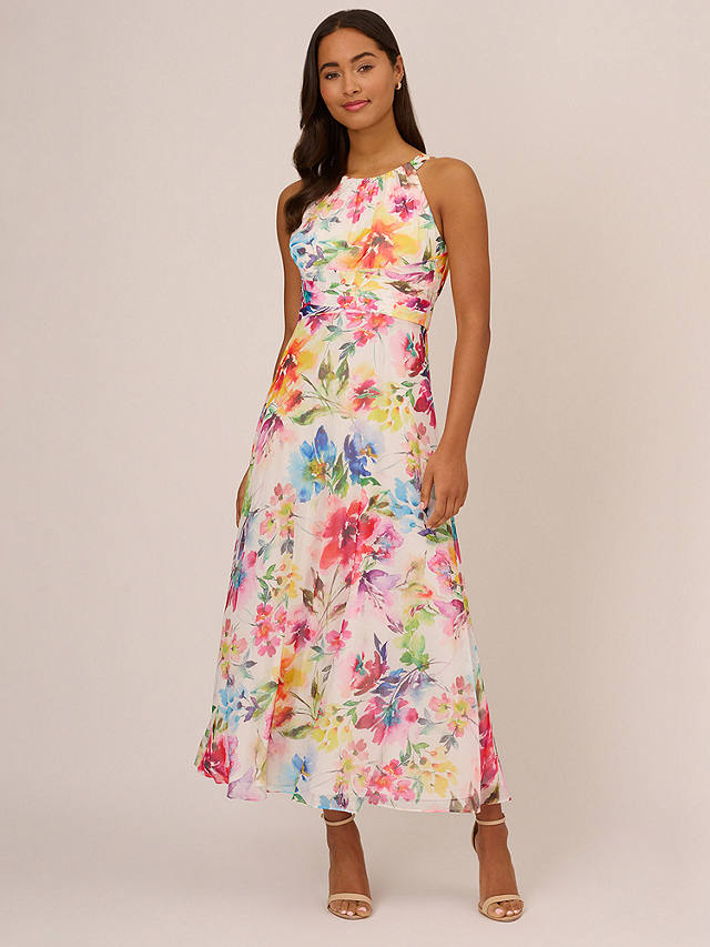 Adrianna Papell Floral Chiffon Halterneck Maxi Dress, Ivory/Multi at ...