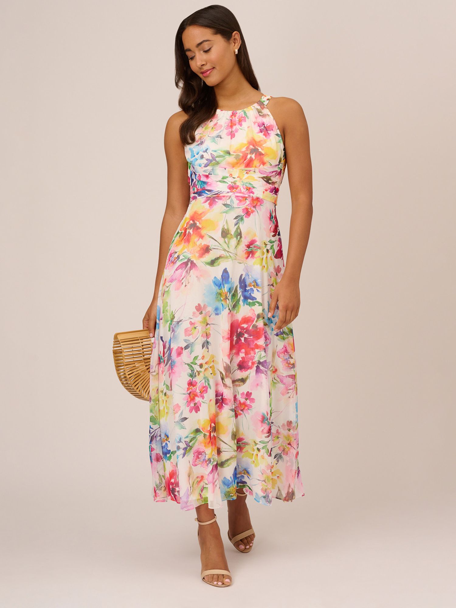 Adrianna Papell Floral Chiffon Halterneck Maxi Dress, Ivory/Multi at ...