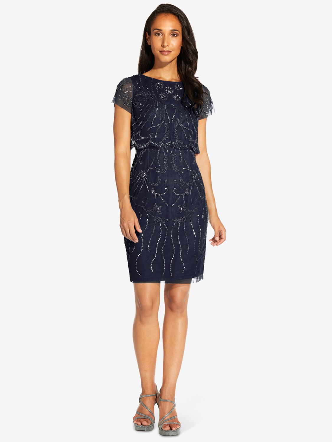 Adrianna Papell Beaded Cocktail Dress, Midnight at John Lewis