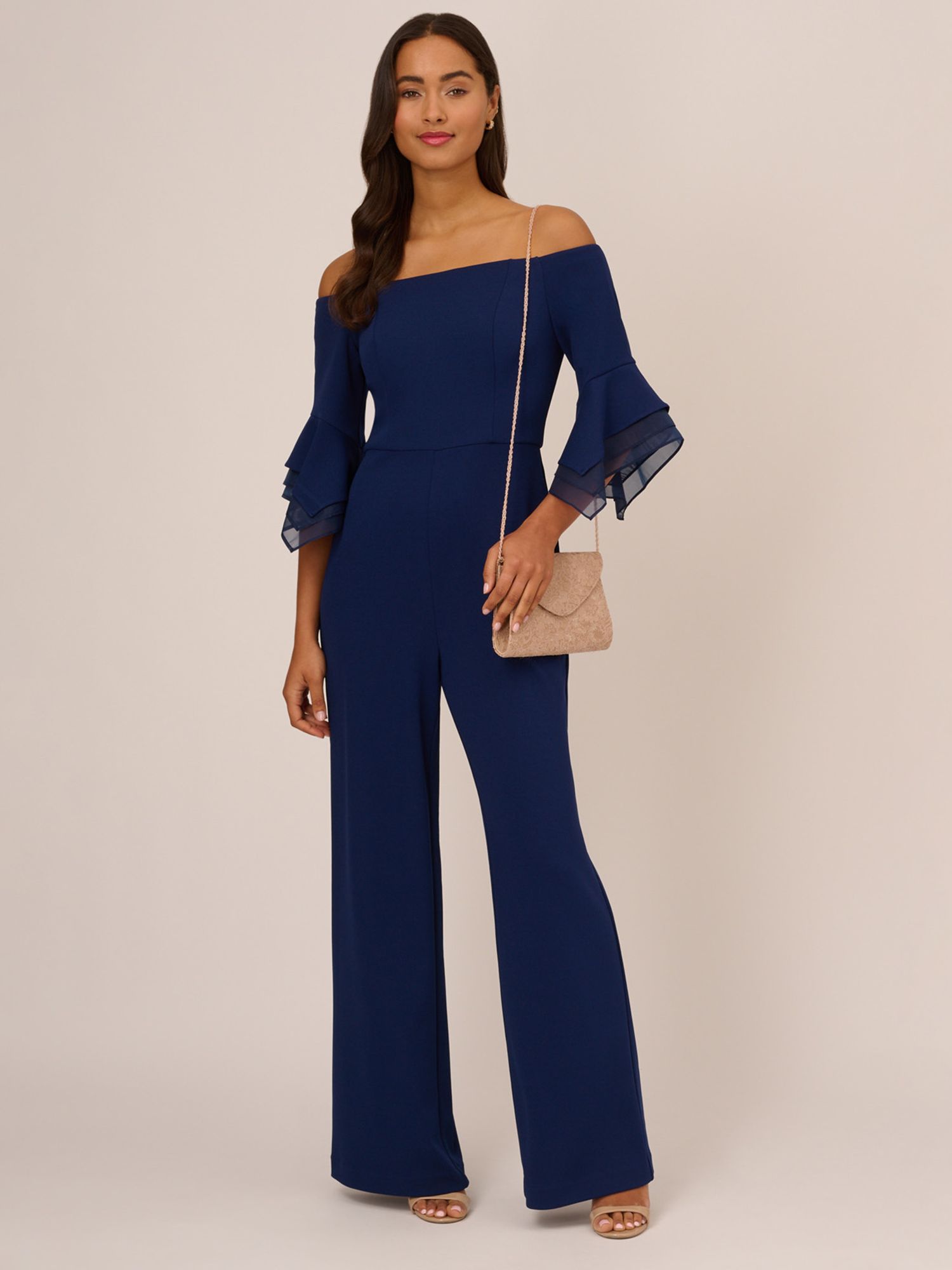 Adrianna Papell Organza Crepe Jumpsuit, Navy, 6