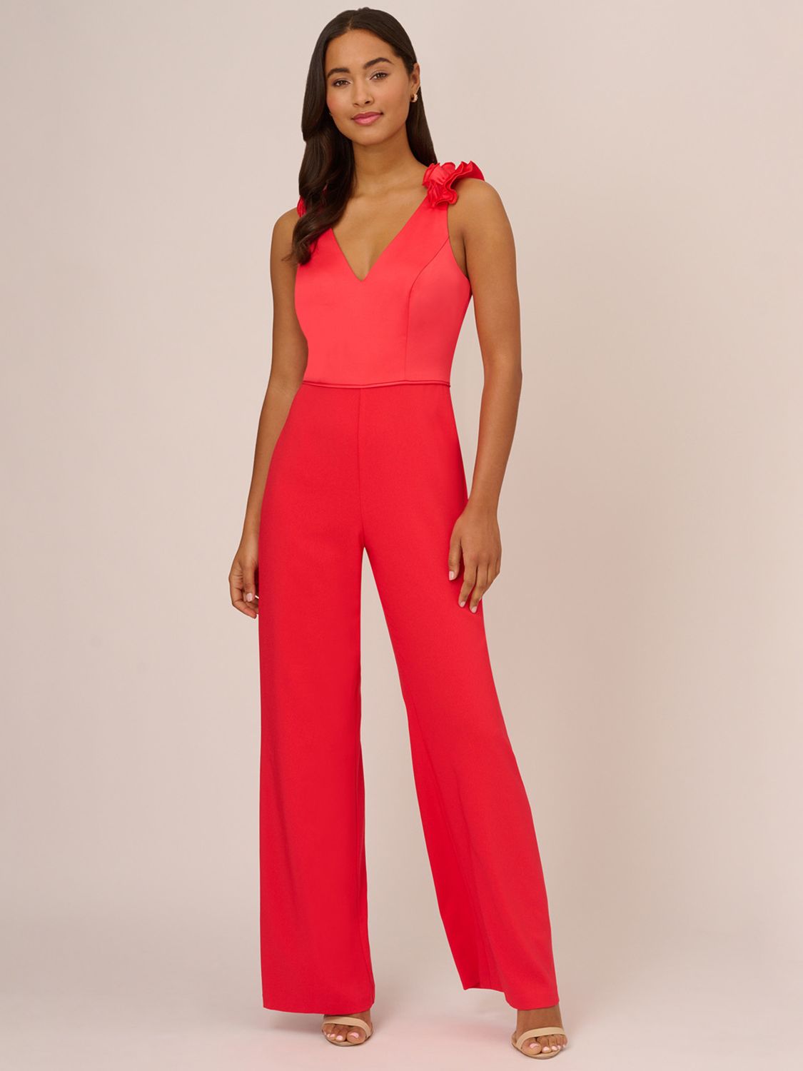 Adrianna Papell Satin Crepe Wide Leg Jumpsuits, Calypso Coral, 14