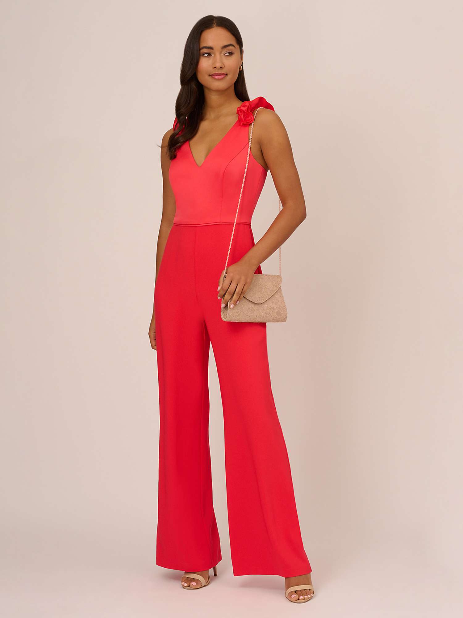 Buy Adrianna Papell Satin Crepe Wide Leg Jumpsuits, Calypso Coral Online at johnlewis.com