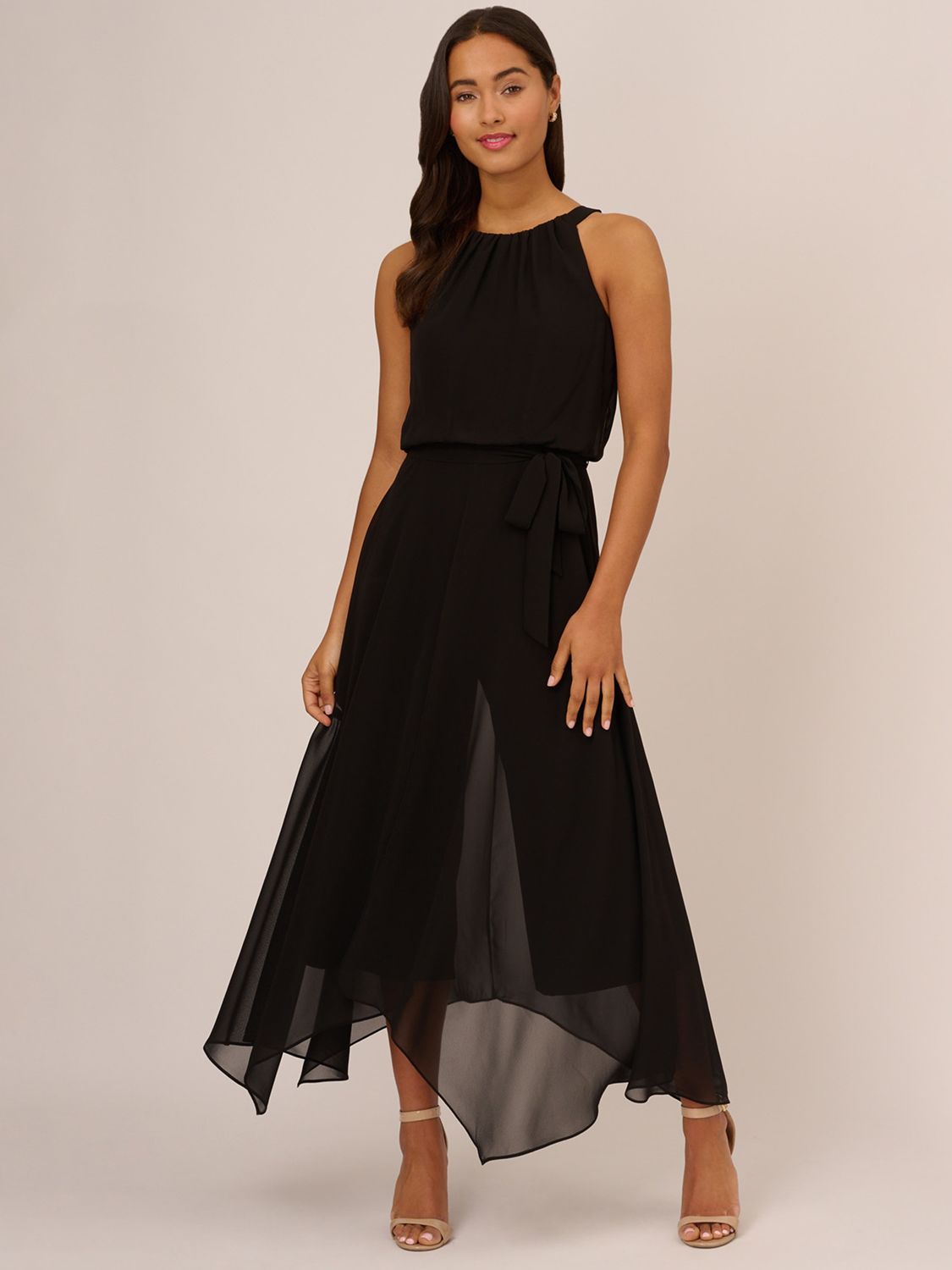 Adrianna Papell Jersey And Chiffon Jumpsuit, Black at John Lewis & Partners