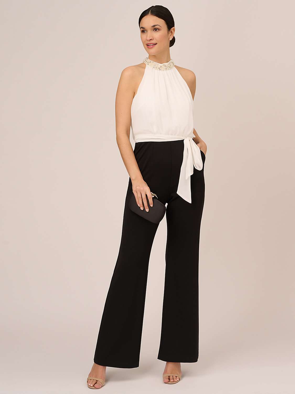 Buy Adrianna Papell Faux Pearl Chiffon Crepe Jumpsuit, Ivory/Black Online at johnlewis.com