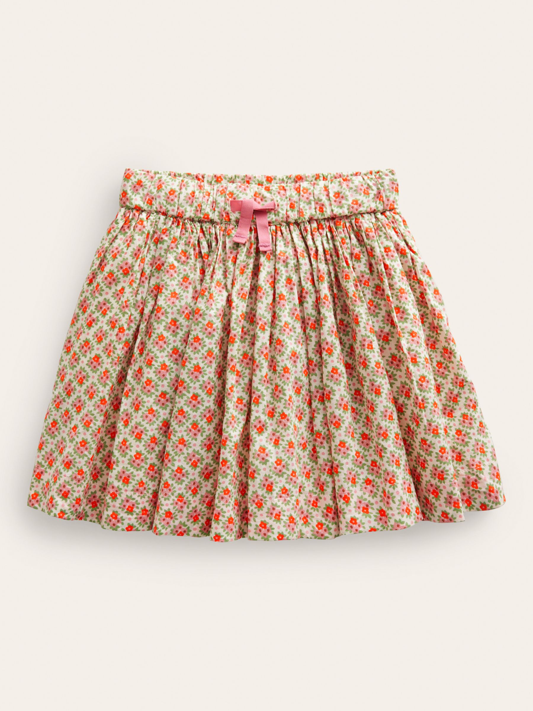 Mini Boden Kids' Cotton Micro Floral Print Twirly Skirt, Vanilla/Multi