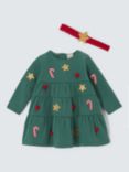 John Lewis Baby Christmas Tree Dress, Green/Multi