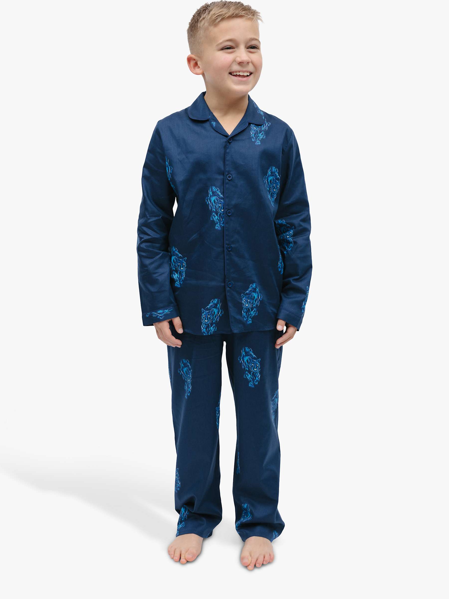 Buy Minijammies Kids' Felix Panther Print Pyjamas, Dark Blue Online at johnlewis.com
