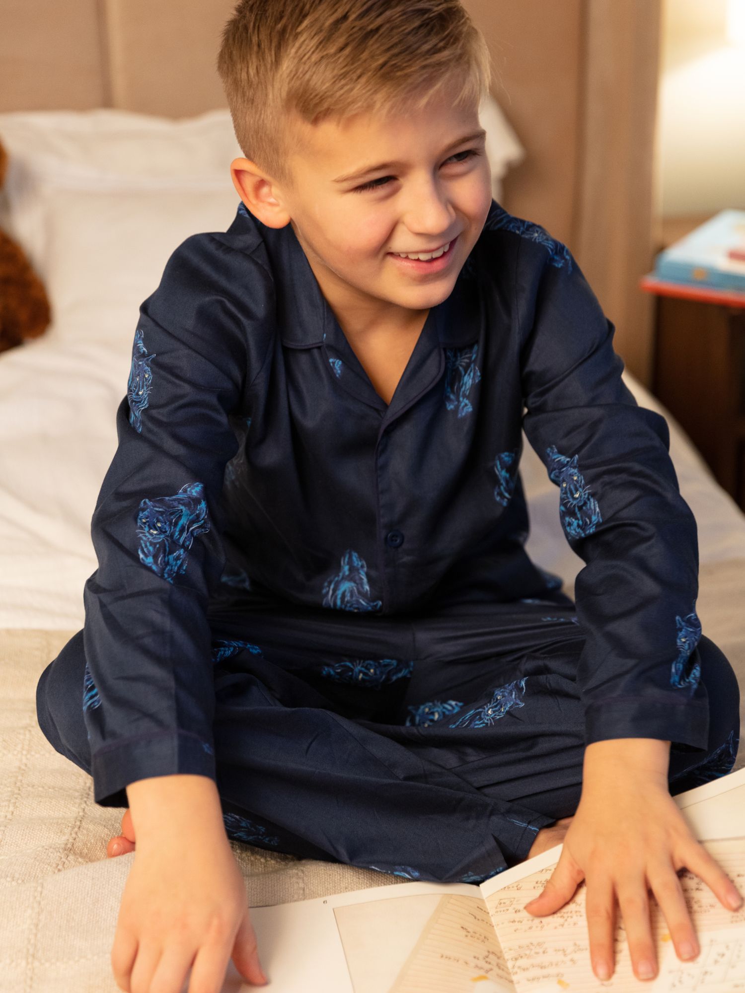 Minijammies Kids' Felix Panther Print Pyjamas, Dark Blue, 2-3 years