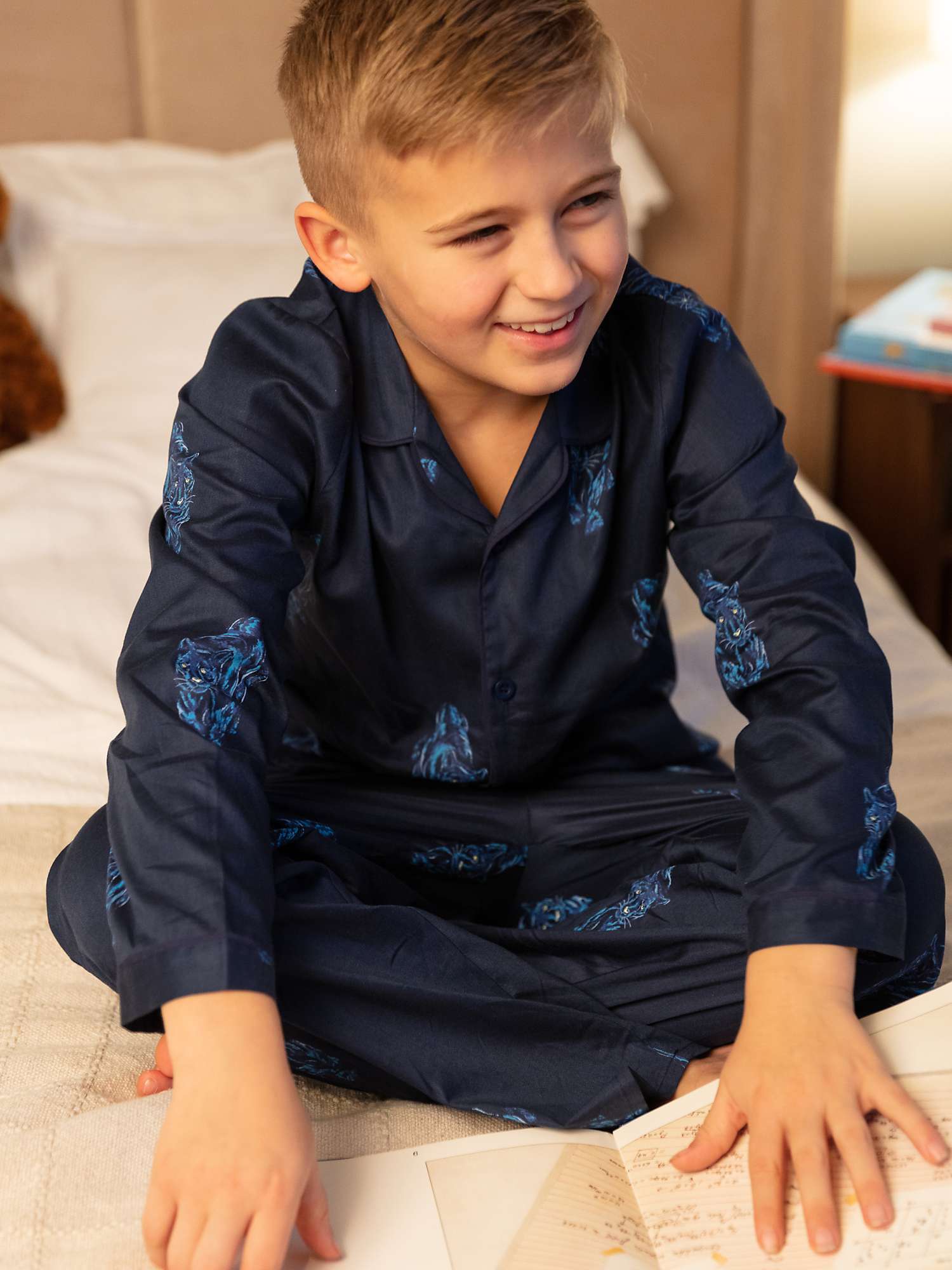 Buy Minijammies Kids' Felix Panther Print Pyjamas, Dark Blue Online at johnlewis.com