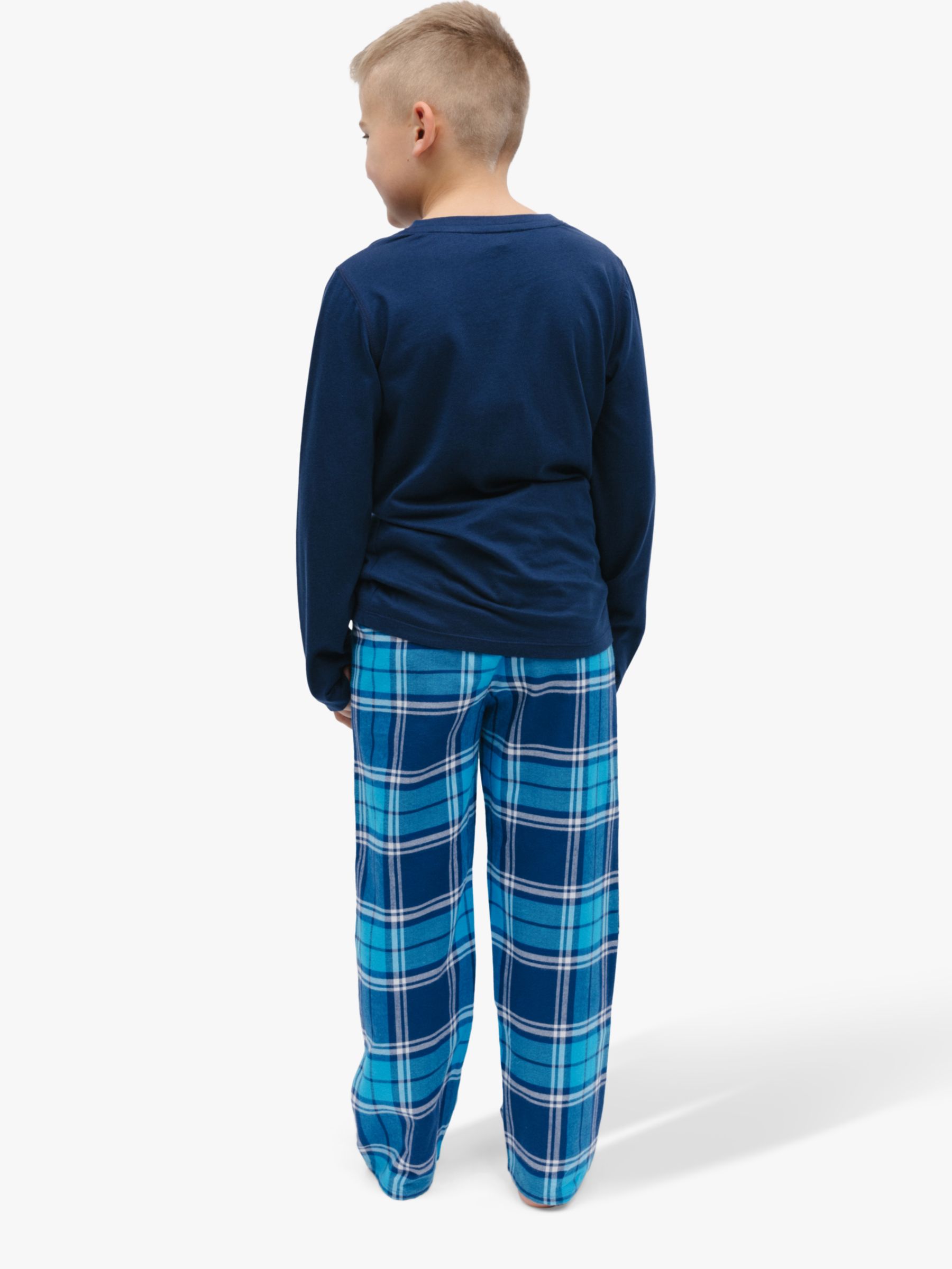 Minijammies Kids' Felix Check Unisex Pyjamas, Dark Blue, 2-3 years