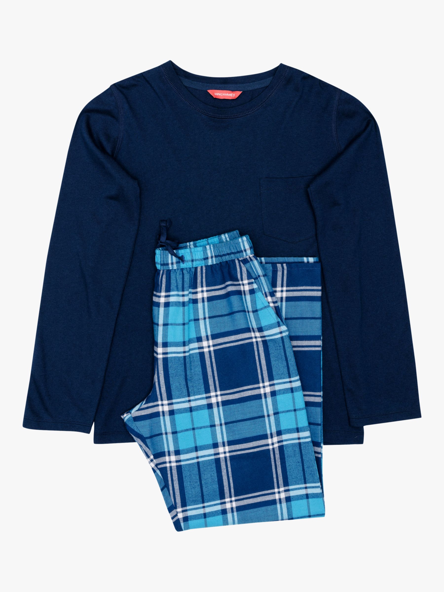 Minijammies Kids' Felix Check Unisex Pyjamas, Dark Blue, 2-3 years
