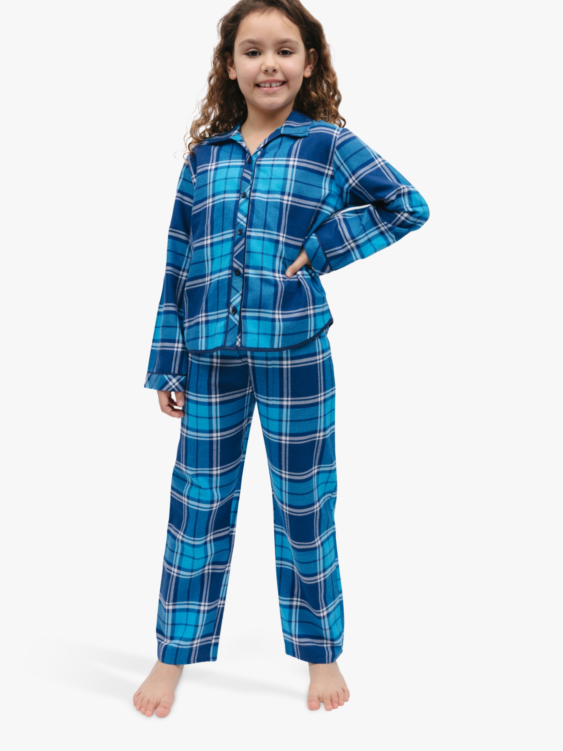 Minijammies Kids' Felix Check Unisex Pyjamas, Dark Blue, 10-11 years