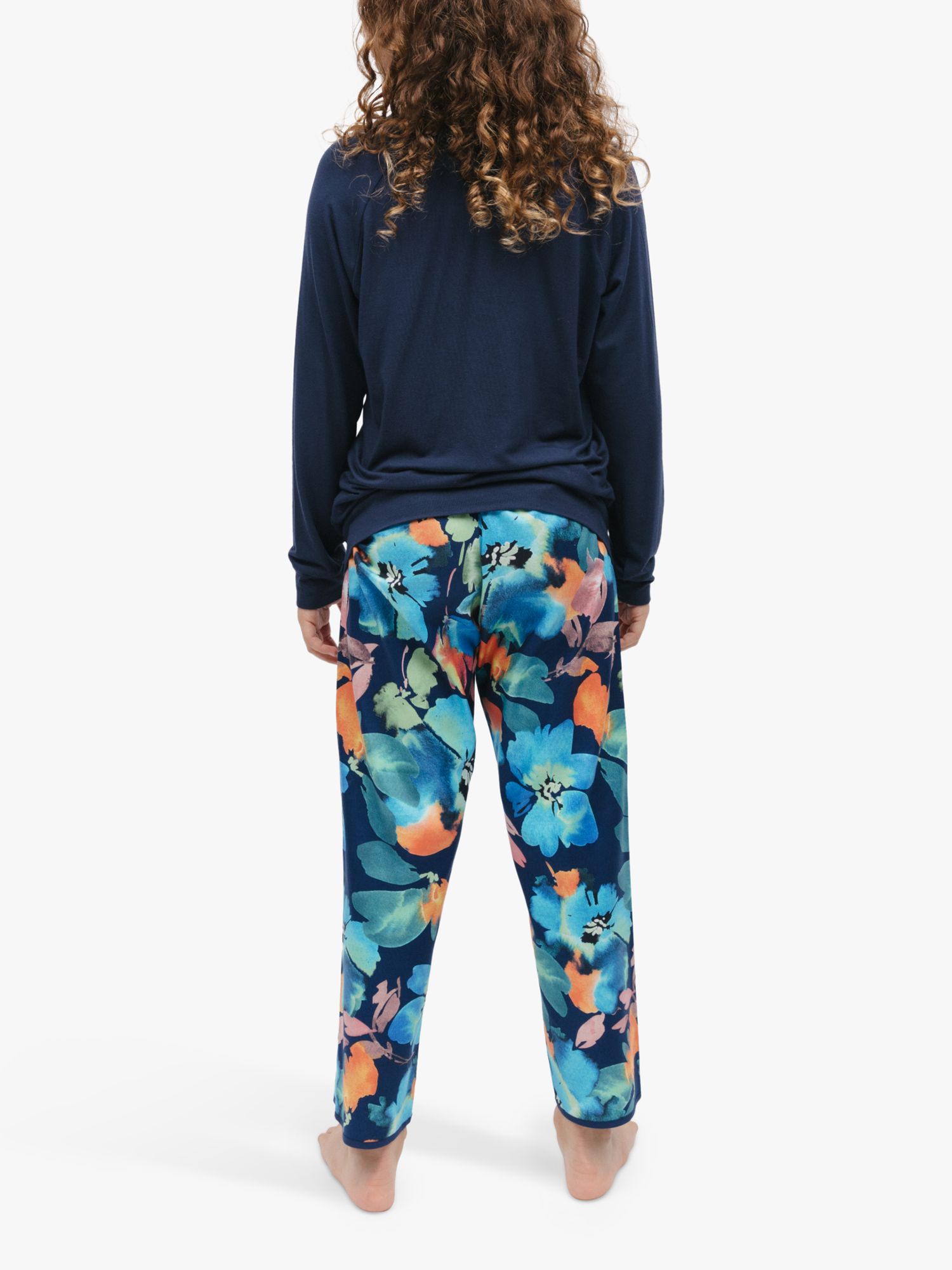 Minijammies Kids' Bea Slouch Top and Floral Print Pyjama Bottoms Set, Dark Blue, 2-3 years