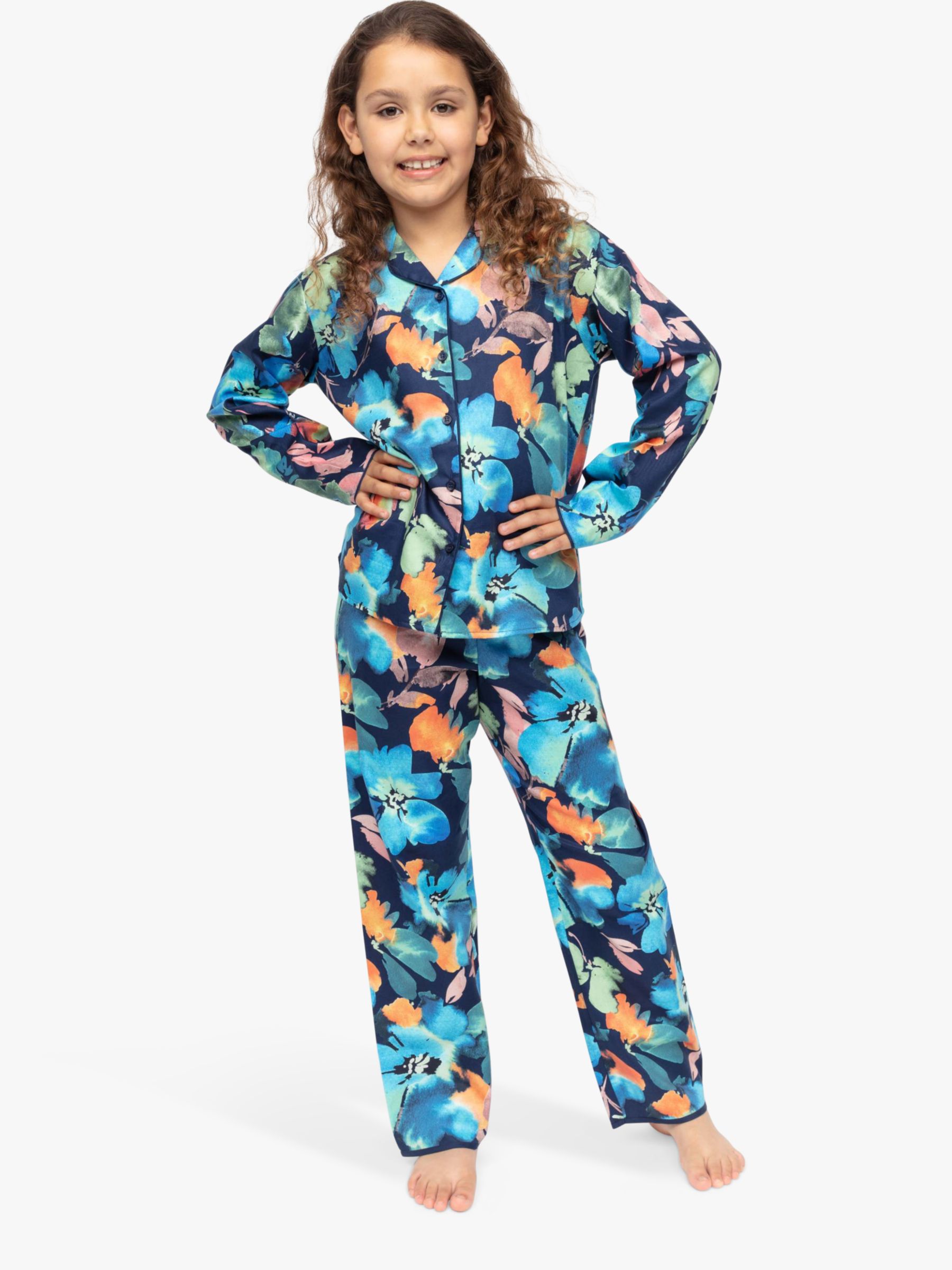 Minijammies Kids' Bea Floral Pyjamas, Dark Blue, 2-3 years