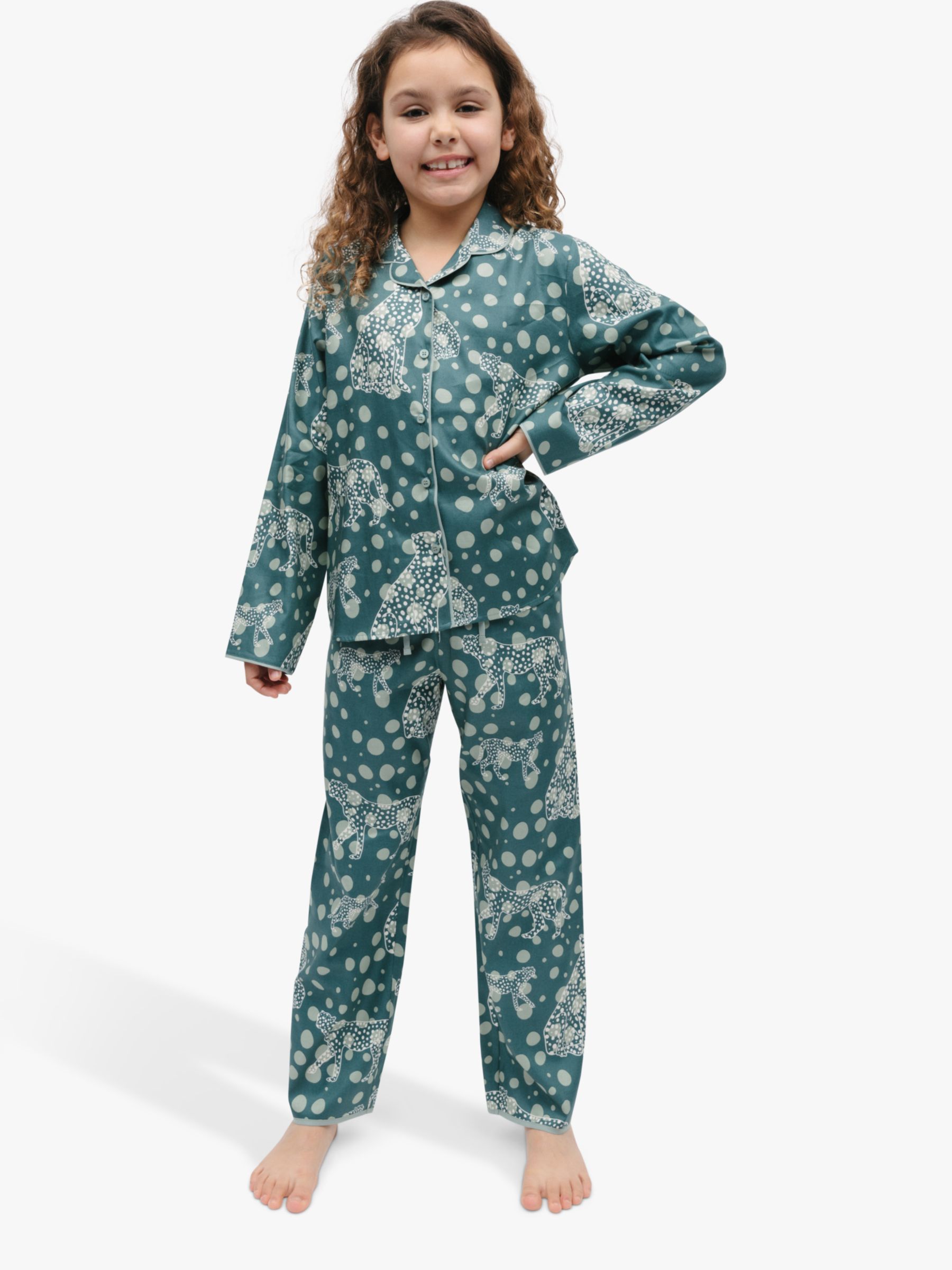 Minijammies Kids' Hannah Leopard Print Pyjamas, Green, 8-9 years