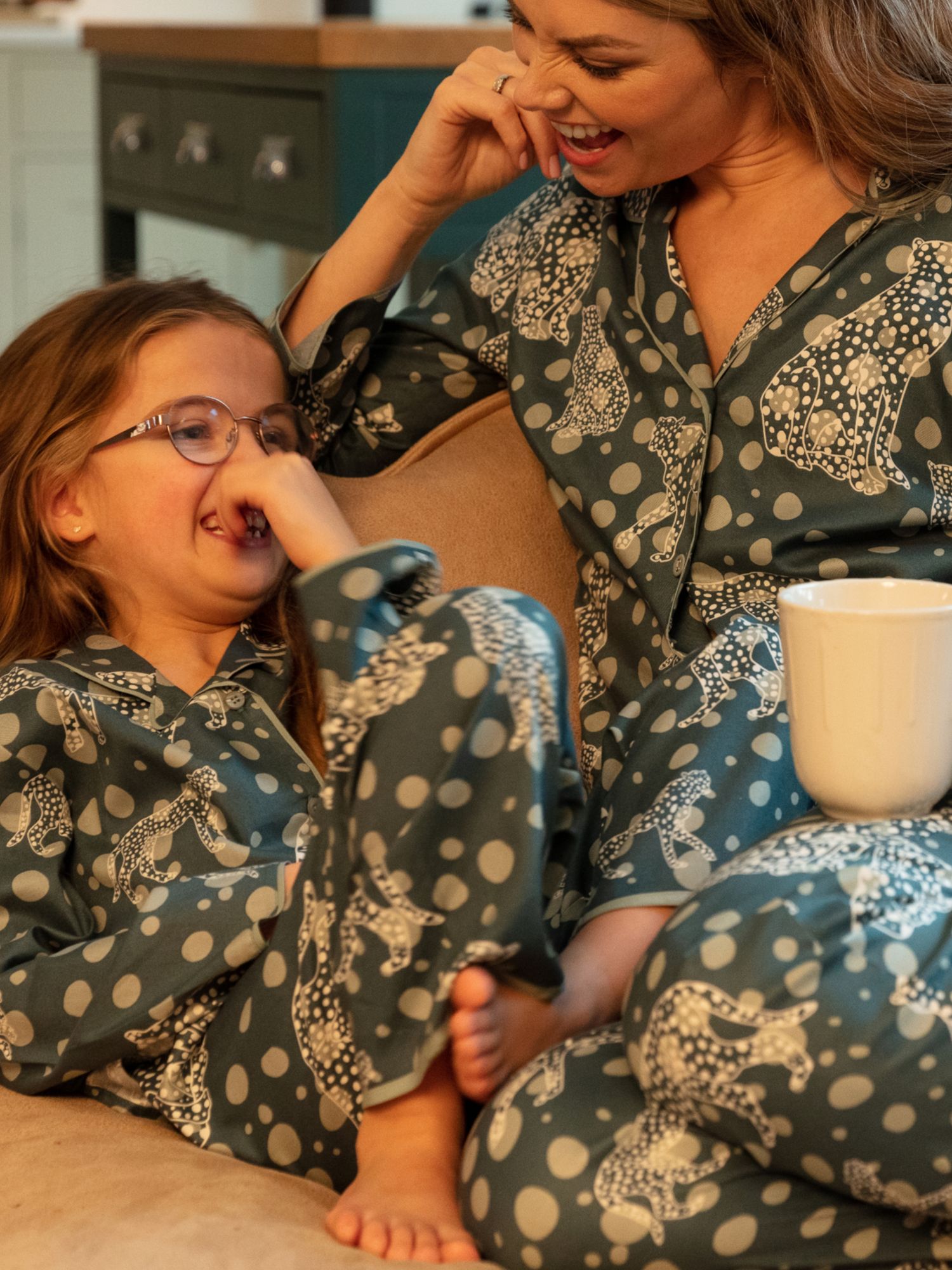 Minijammies Kids' Hannah Leopard Print Pyjamas, Green, 8-9 years
