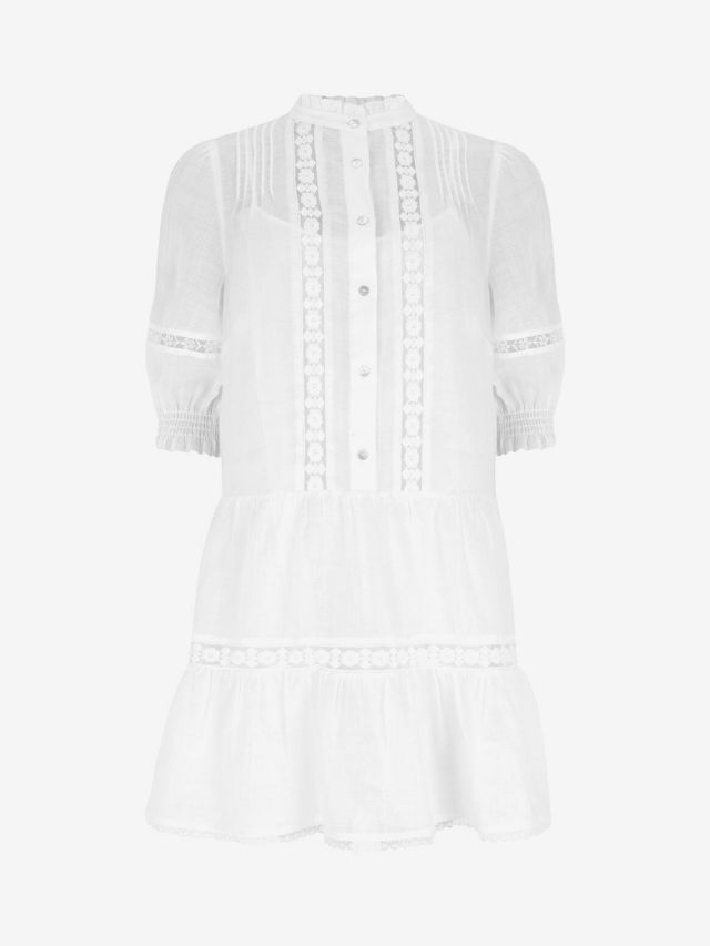 Mint Velvet Pintuck Ramie Mini Dress, White, XS