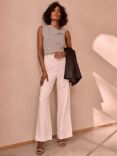 Mint Velvet Linen Blend Side Split Trousers, Ivory