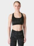 Sweaty Betty Super Soft Reversible Yoga Sports Bra, Black Spray Print
