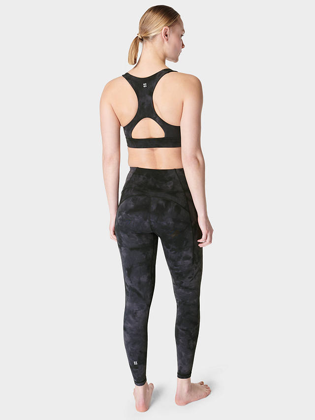 Sweaty Betty Super Soft Reversible Yoga Bra, Black Spray Print