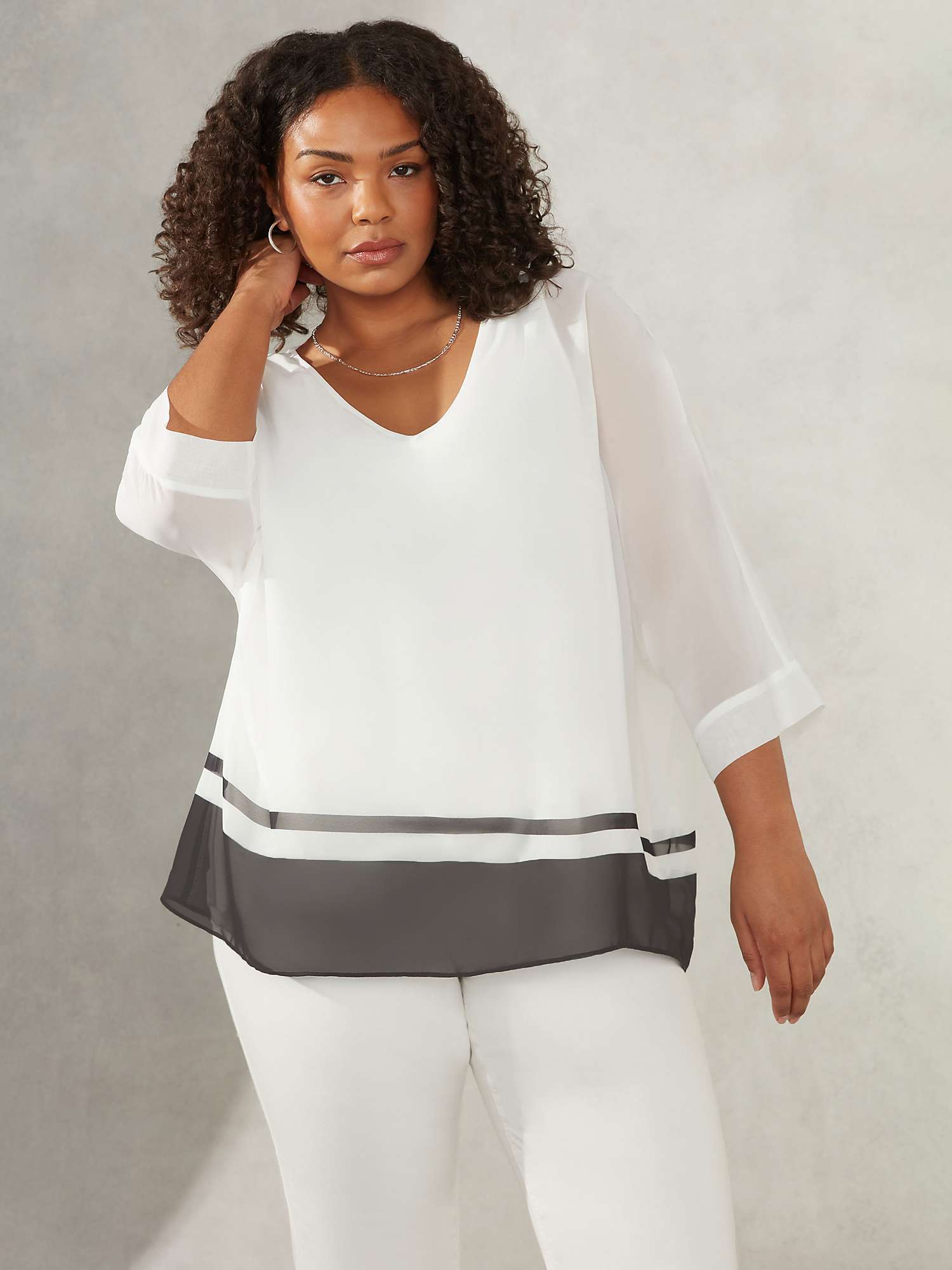 Live Unlimited Curve V-Neck Chiffon Overlay Top, White at John Lewis ...