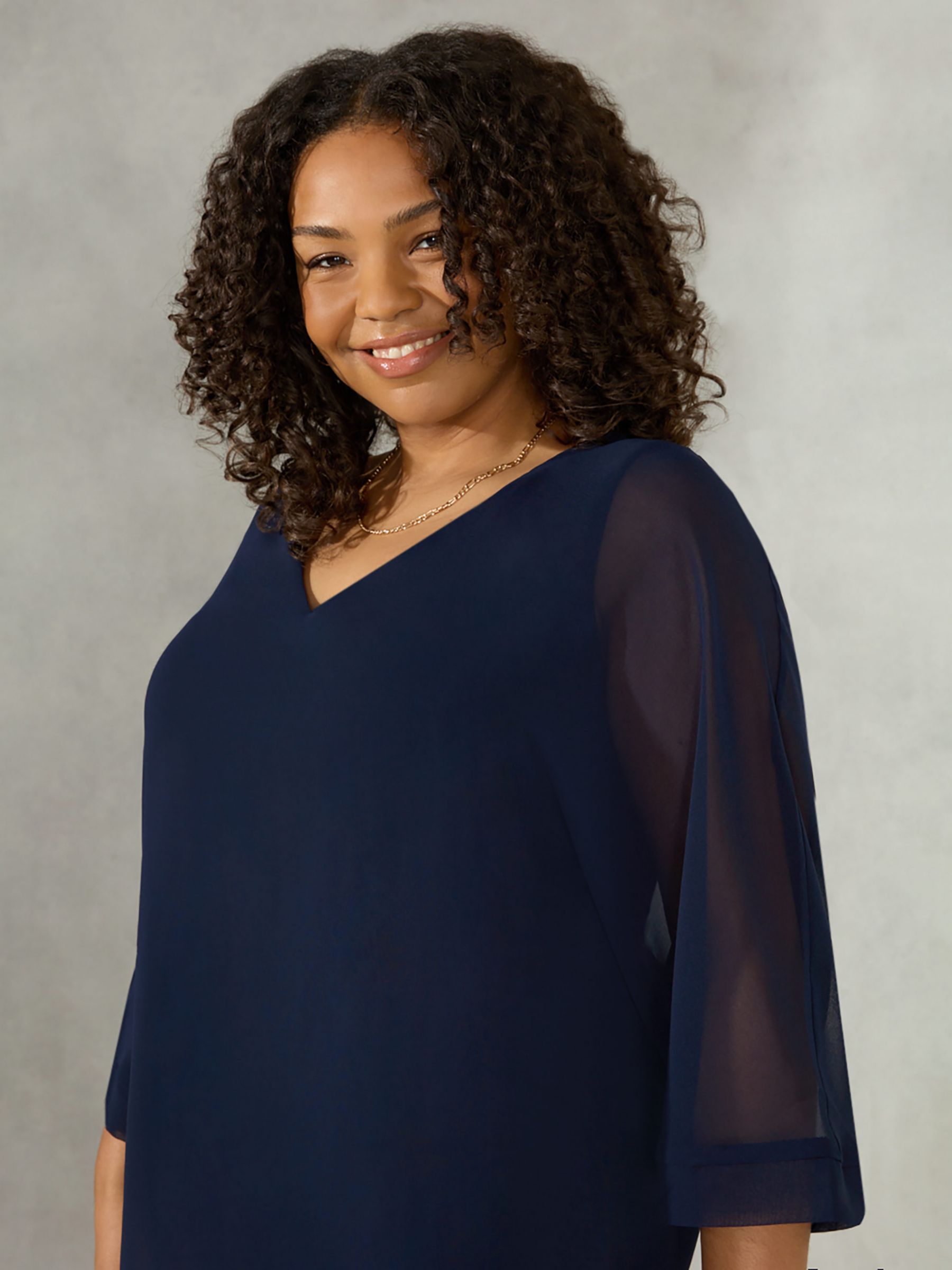 Live Unlimited Curve V-Neck Chiffon Overlay Top, Navy at John Lewis ...