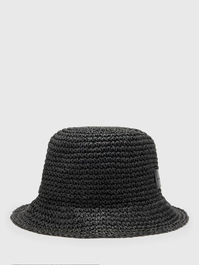 AllSaints Enya Straw Bucket Hat, Black, One Size