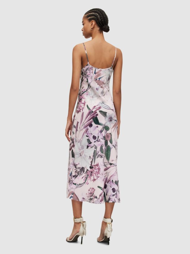 AllSaints Bryony Leondra Floral Print Midi Slip Dress, Soft Pink, 6