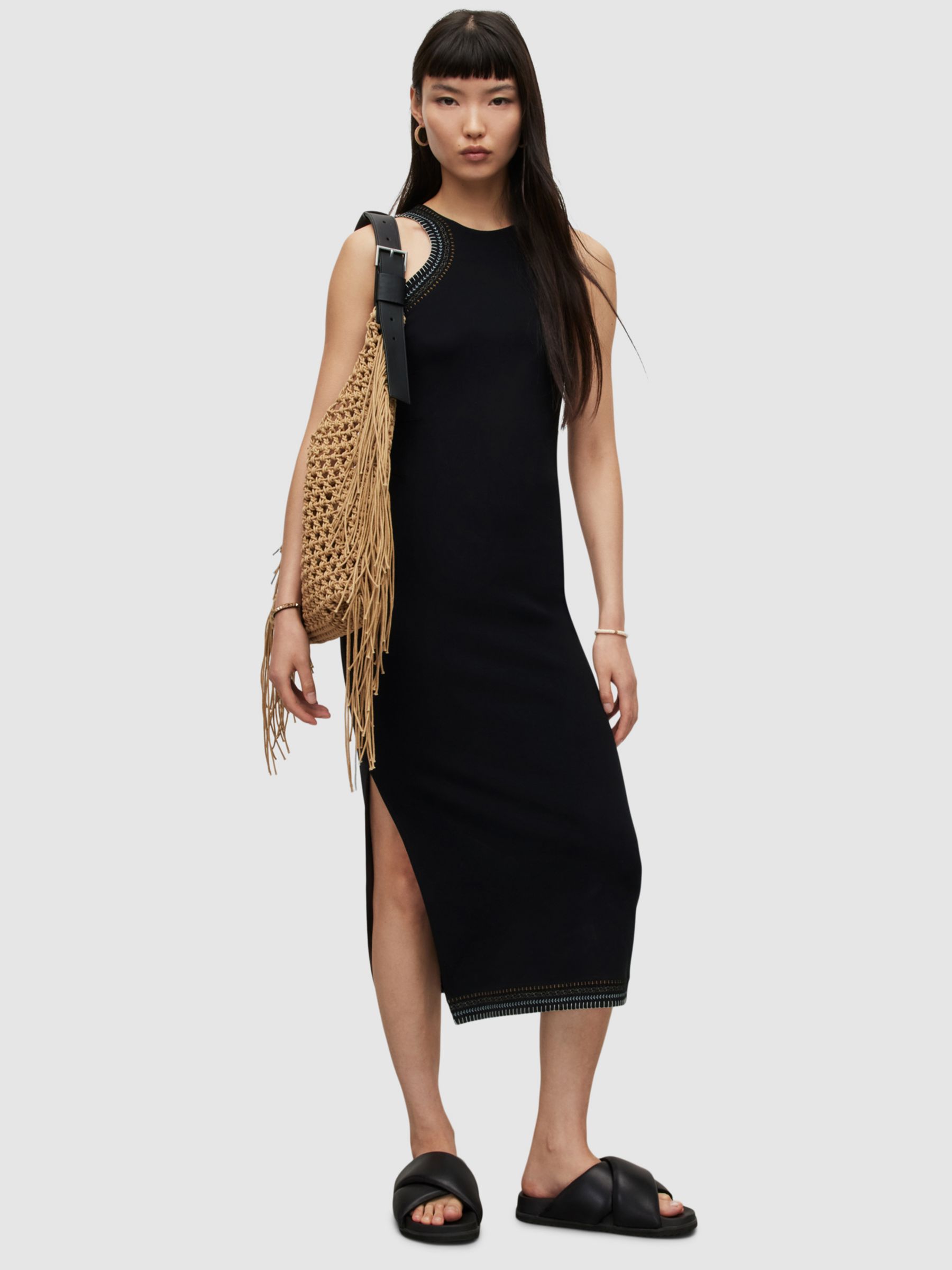 AllSaints Mako Crochet Bodycon Dress, Black, 10