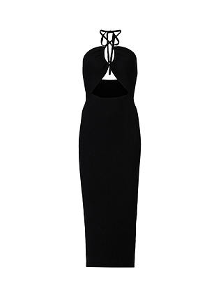 AllSaints Toni Halterneck Bodycon Midi Dress, Black