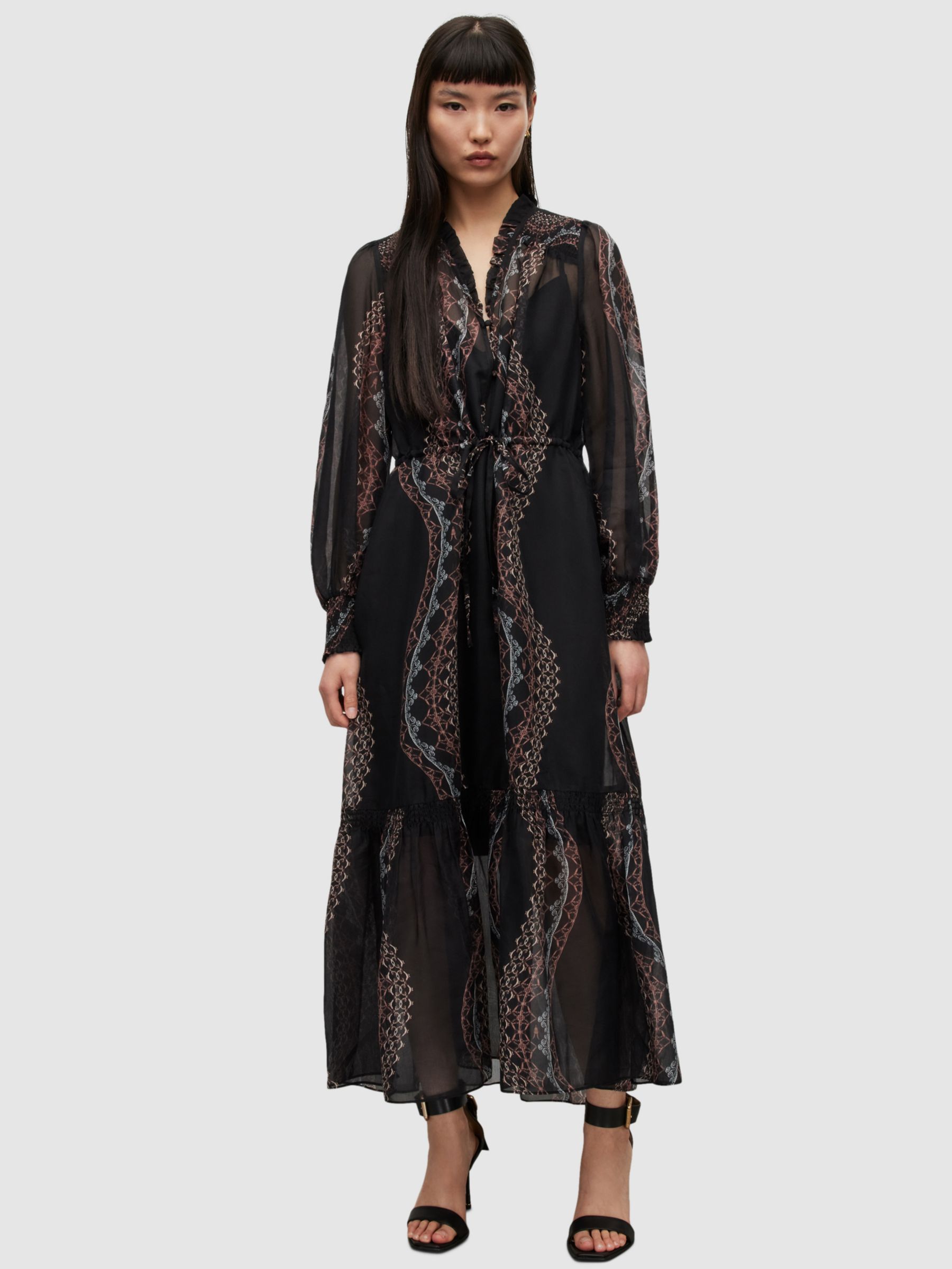 AllSaints Nisha Leticia Maxi Dress, Black/Multi at John Lewis & Partners