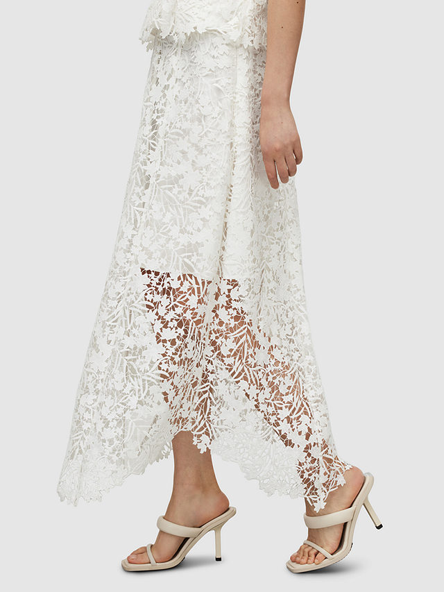 AllSaints Camila Textured Floral Skirt, White, 6