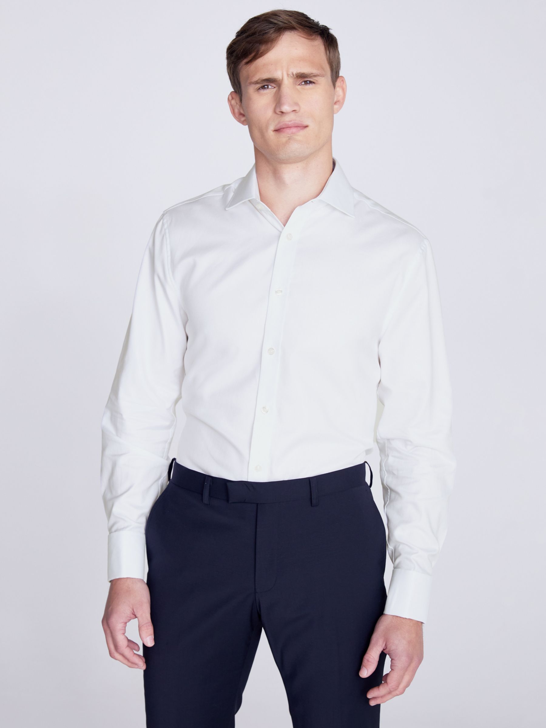 Moss Regular Fit Double Cuff Twill Shirt, White, 17.5