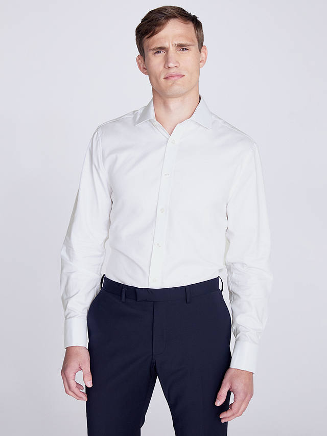 Moss Regular Fit Double Cuff Twill Shirt, White