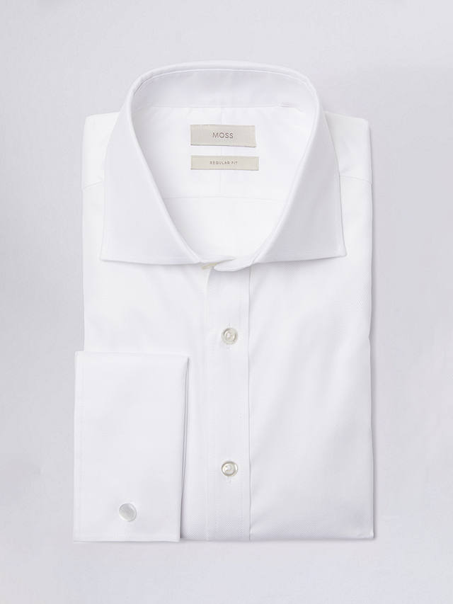 Moss Regular Fit Double Cuff Twill Shirt, White