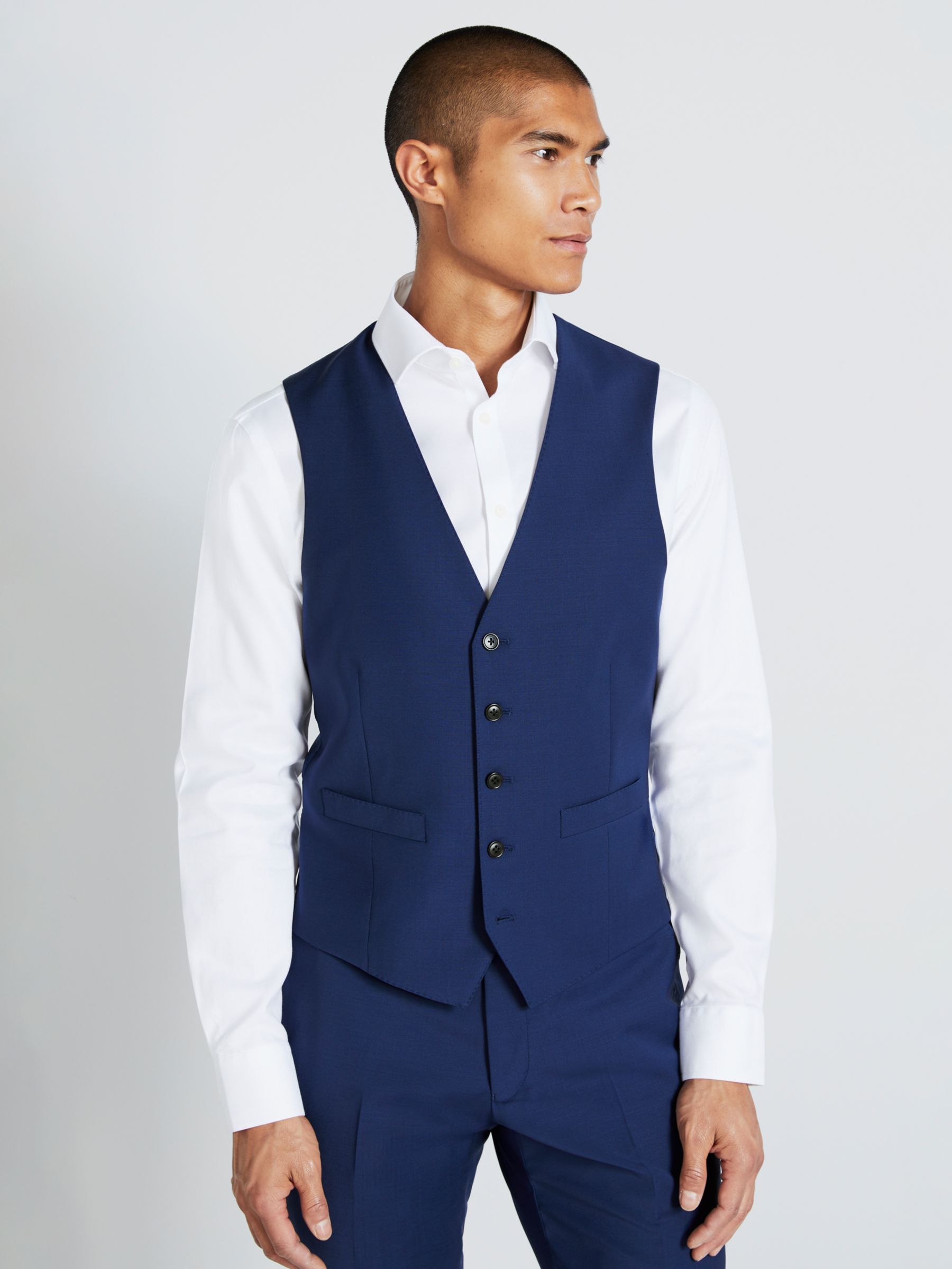 Moss Performance Tailored Fit Wool Blend Waistcoat, Blue