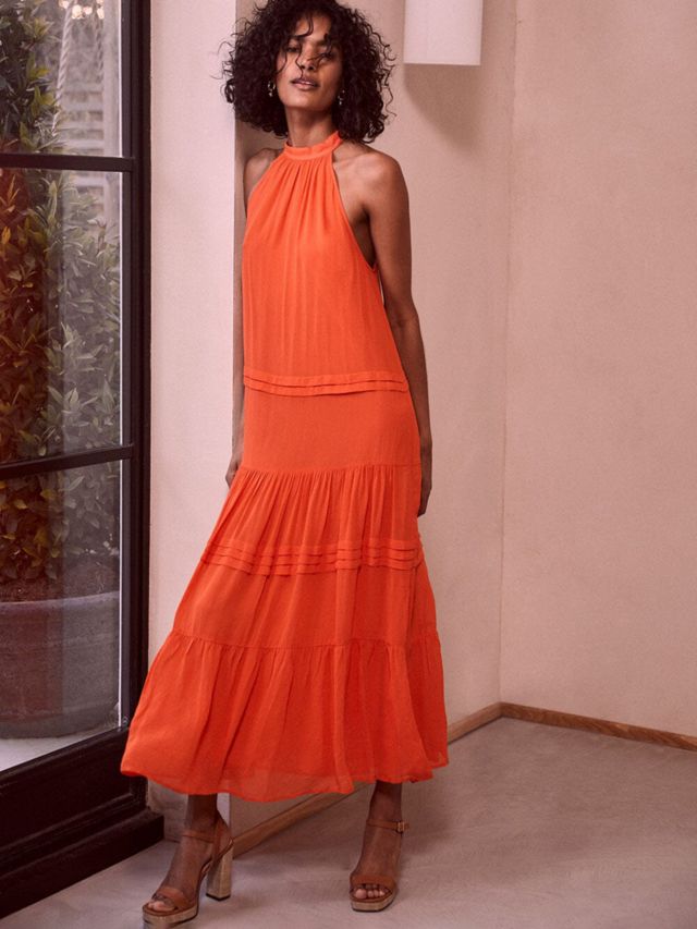 Mint Velvet Halter Maxi Dress, Orange, XS