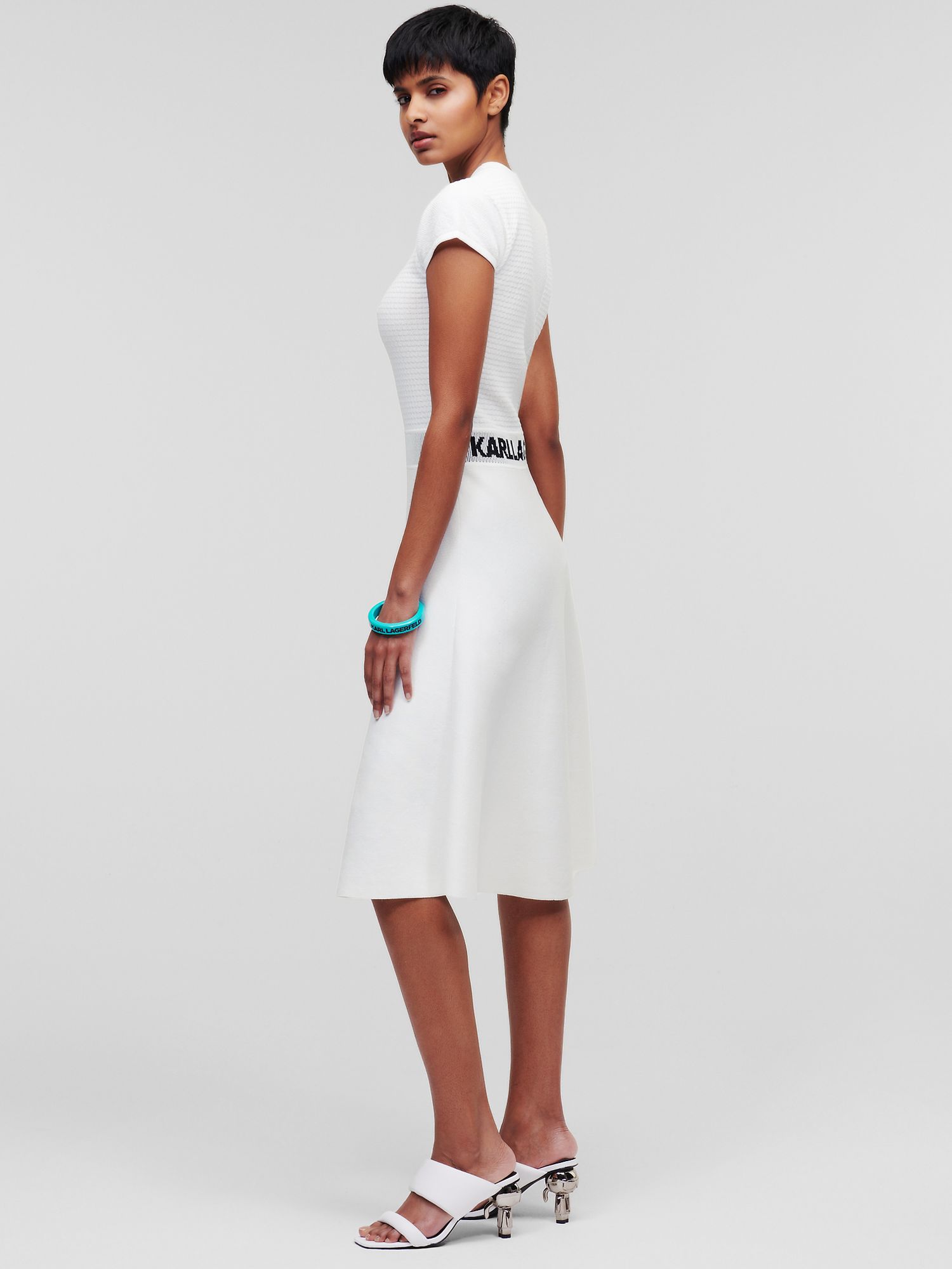 KARL LAGERFELD Knit Dress, White/Black at John Lewis & Partners