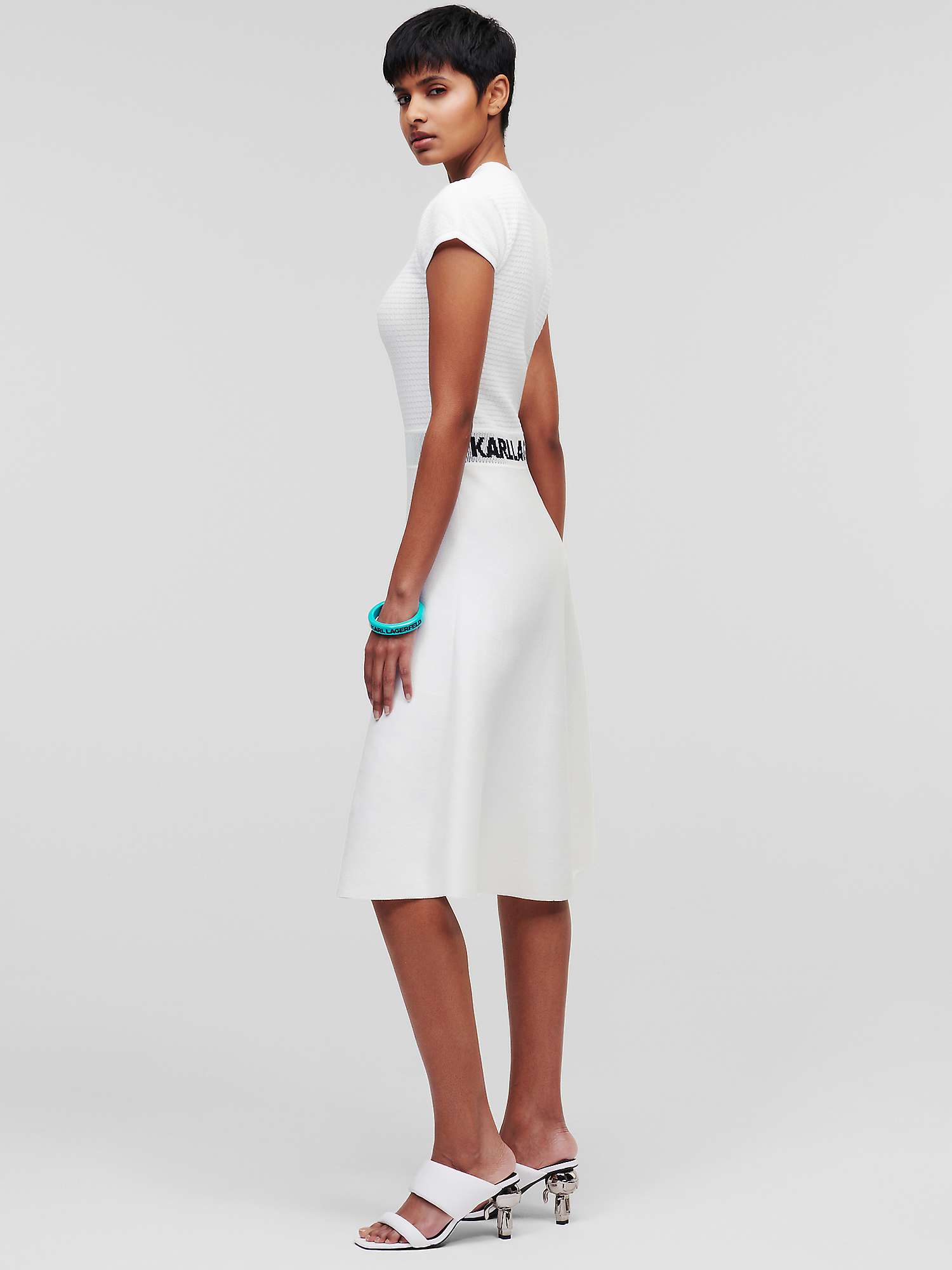 KARL LAGERFELD Knit Dress, White/Black at John Lewis & Partners